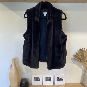 Navy blue faux fur j crew vest
